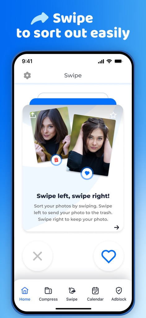 Clean Manager: Storage Cleaner - Discover the app's intuitive card-swiping interface, where users can effortlessly sort images by swiping left to remove and right to keep.