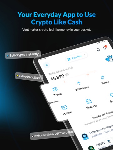 Vent: Crypto to Cash Wallet iPad screenshot