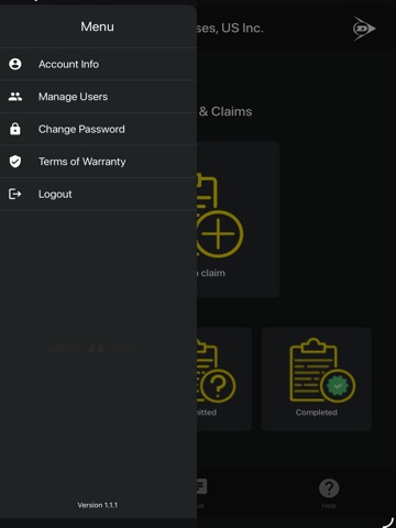 Dunlop Warranty iPad screenshot