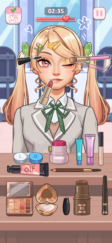 Cosplaydom - Explore the intricate process of applying makeup, from selecting various beauty tools to defining the character's charming schoolgirl aesthetic.