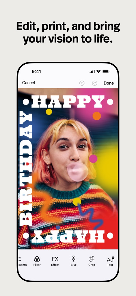 Polaroid Hi·Print - Discover the comprehensive editing toolbar, providing users with options like filters, effects, and text tools to enhance their photos creatively.