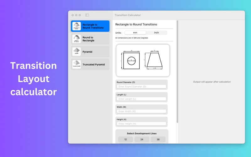 Transition Layout Calculator screenshot