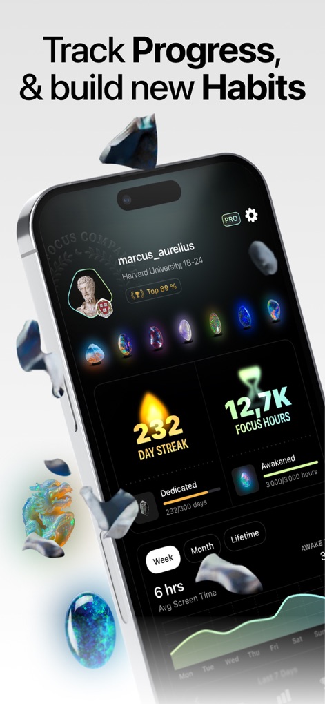 Opal: Screen Time Control - Track personal achievements with a visible day streak and accumulate focus hours, fostering a sense of accomplishment.