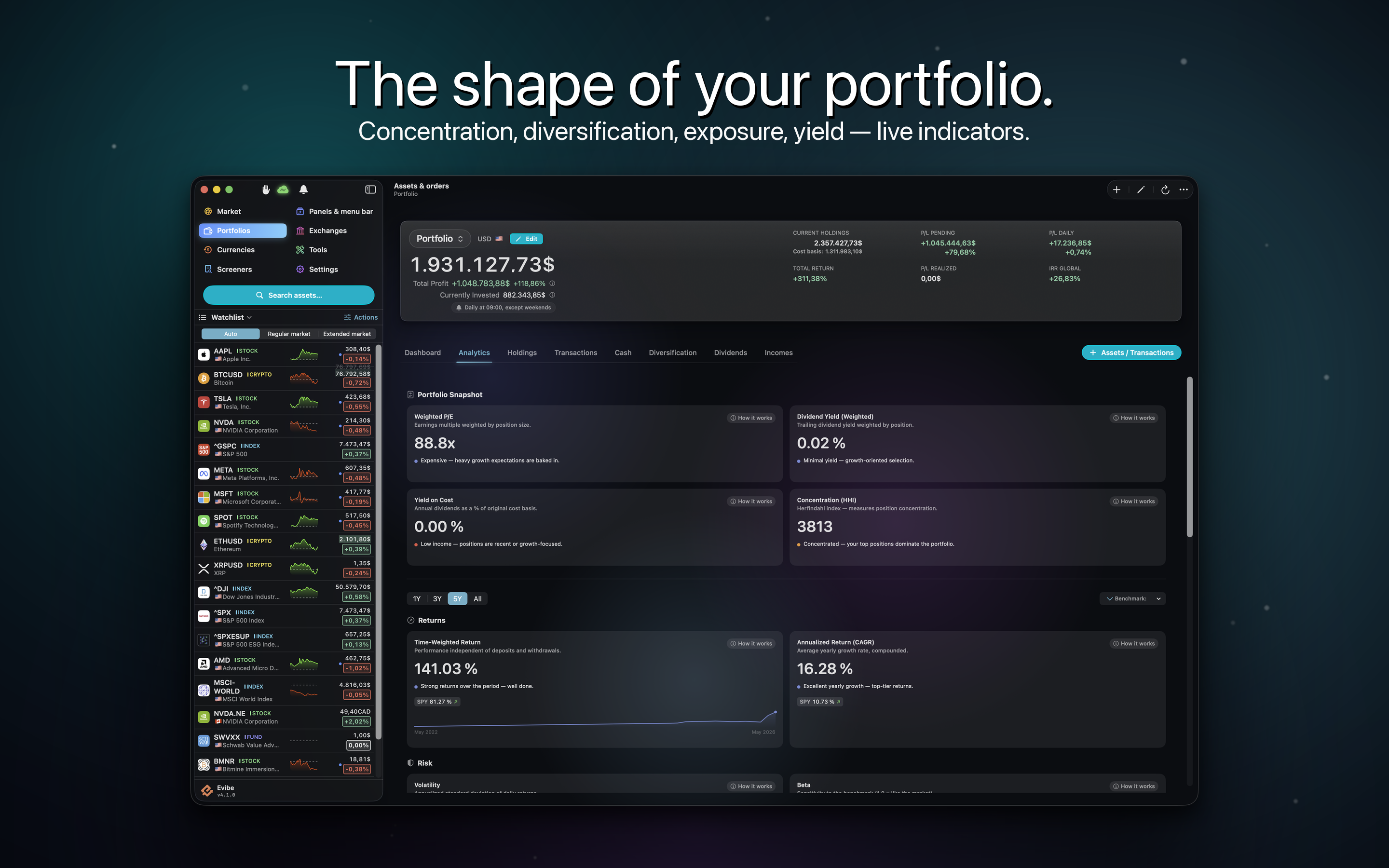 Evibe - Portfolio Tracker