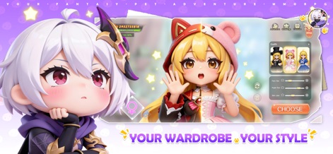 Magicmon: World - Hier wird die umfangreiche Outfit-Anpassung gezeigt, die Nutzern ermöglicht, den einzigartigen Stil ihrer Charaktere durch verschiedene Kleider und Frisuren auszudrücken.