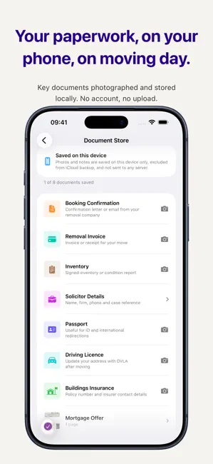 Document Store showing categories for booking confirmation, solicitor details, and other key paperwork