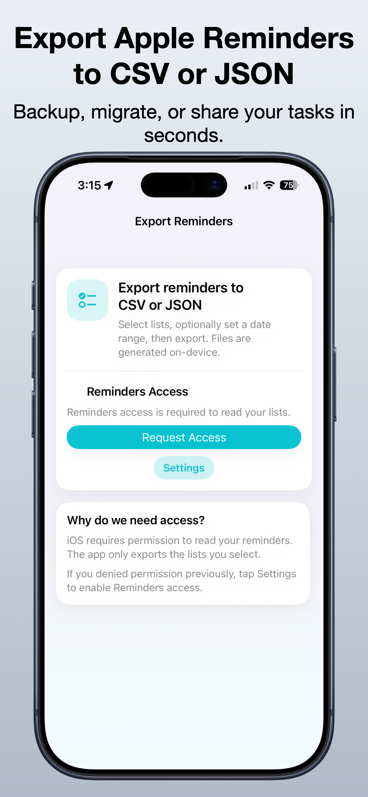 Export Reminders to CSV & JSON screenshot 2
