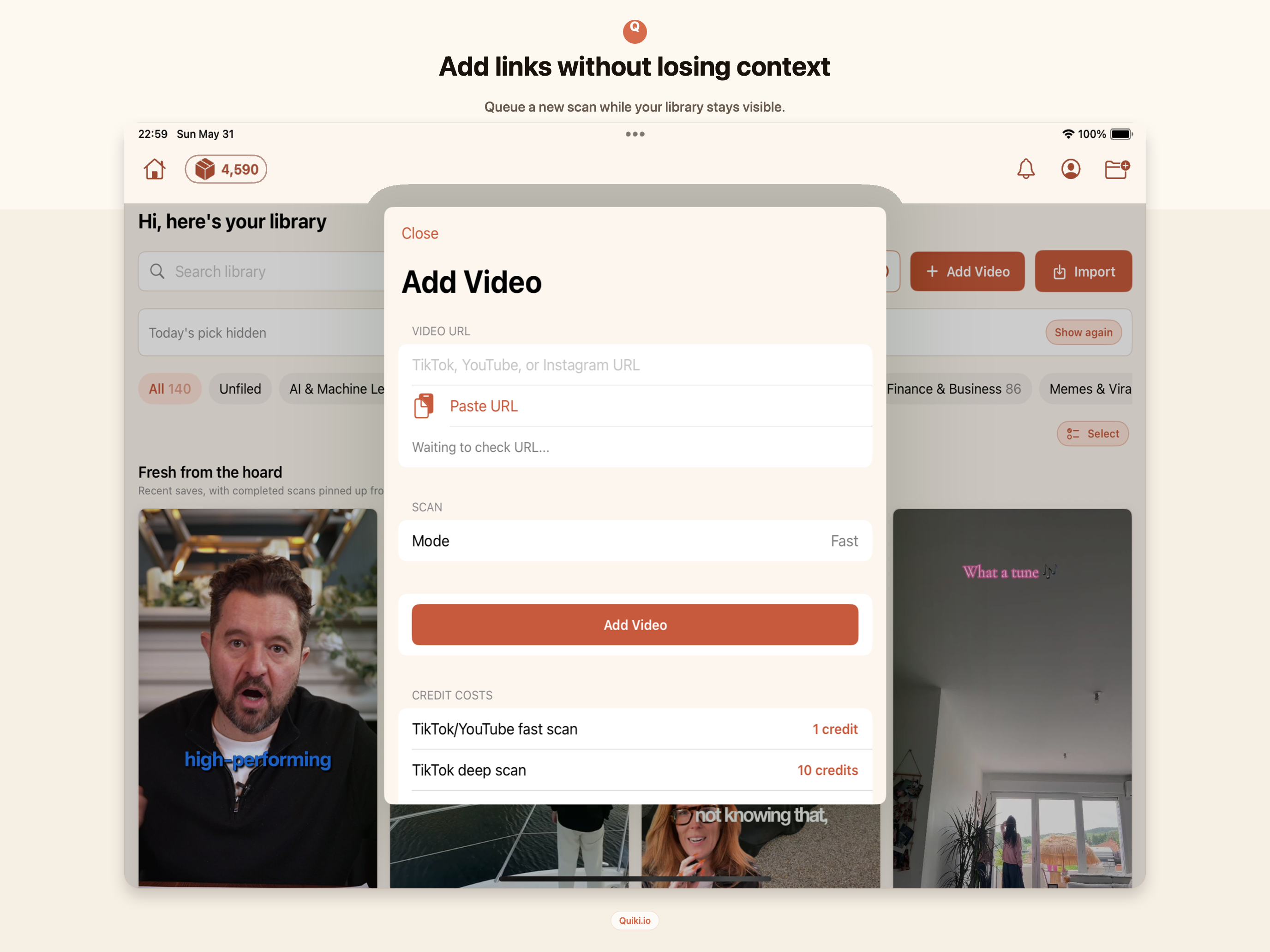 Quiki.io Search saved videos