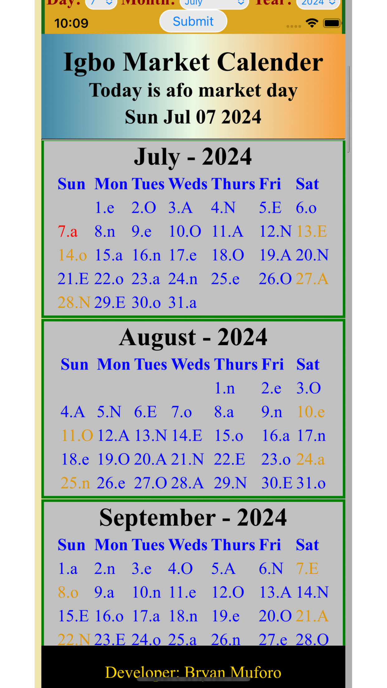 Igbo Market Calendar