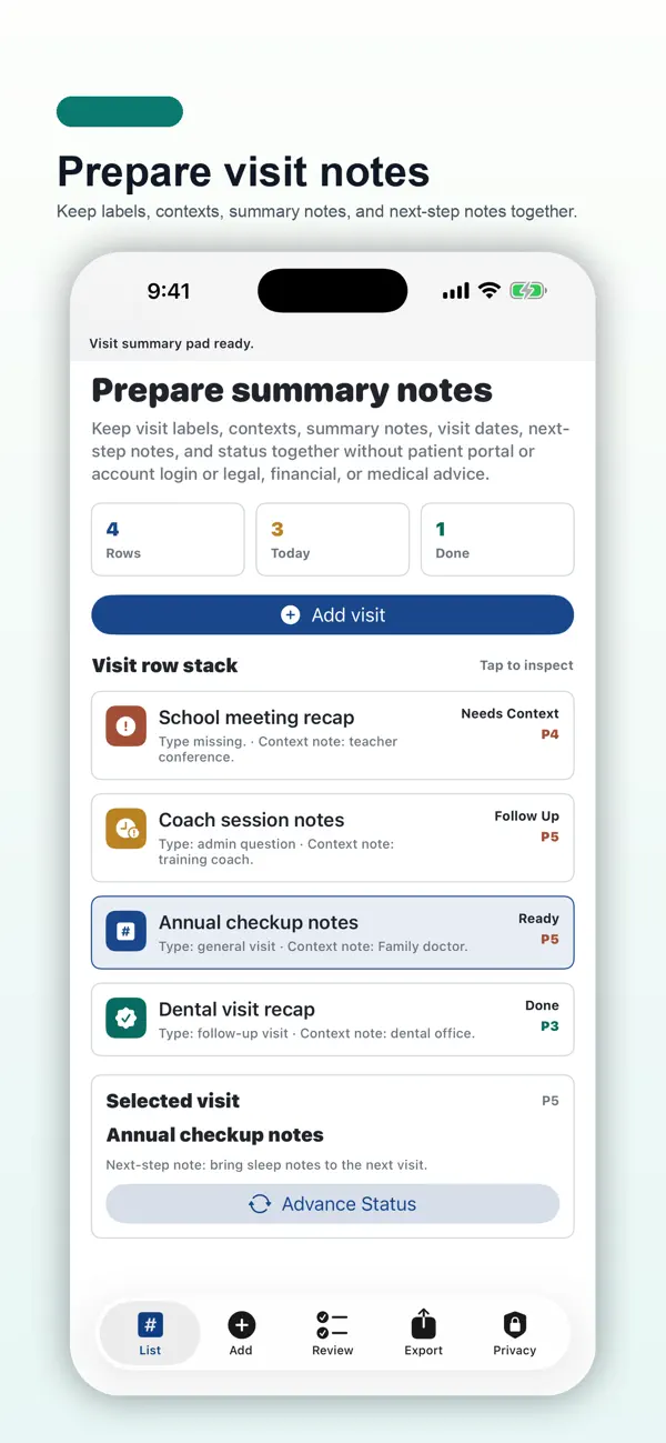 Screenshot #1 pour Visit Summary Note Pad