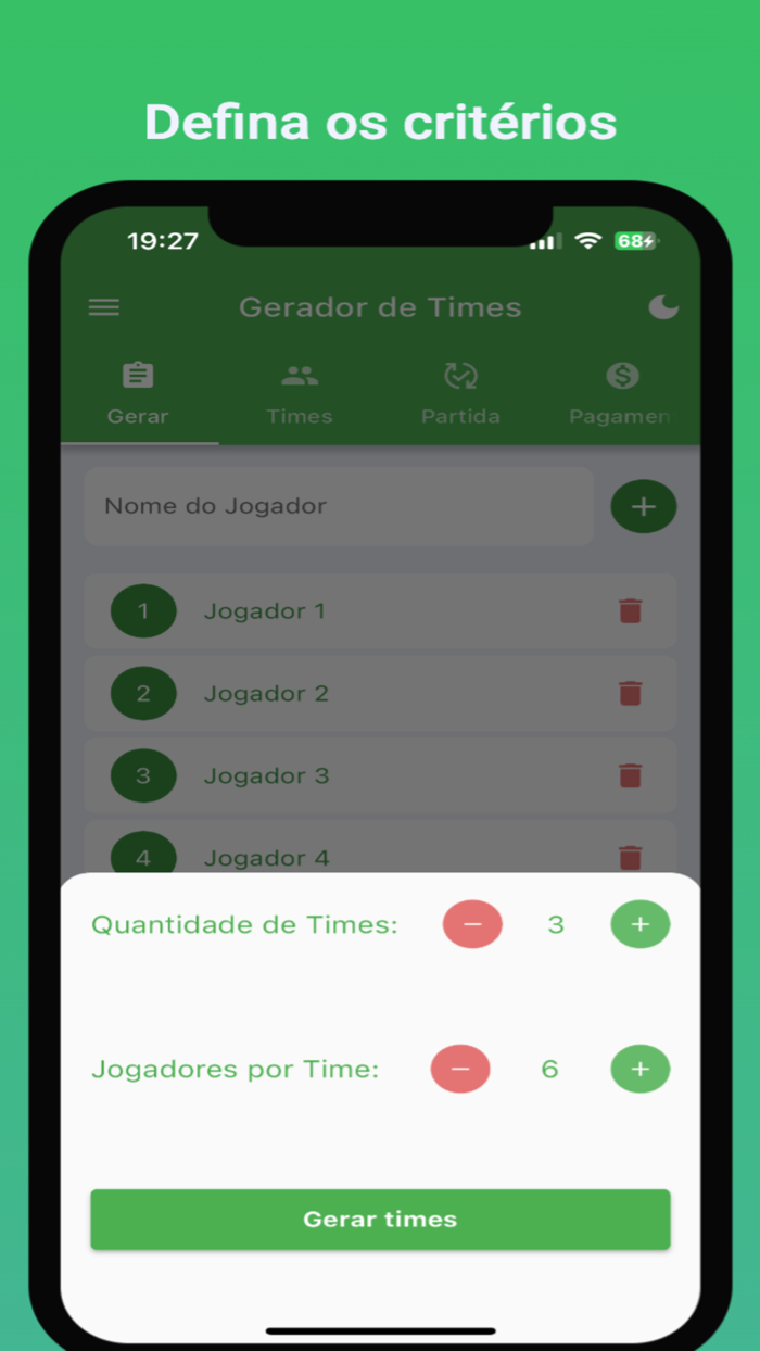 Sorteio de Times - Futebol