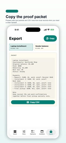 Payment Plan Board screenshot