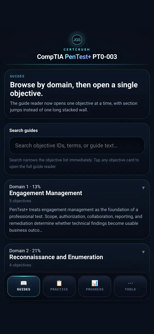 Screenshot #1 pour CertCrush: PenTest+ PT0-003