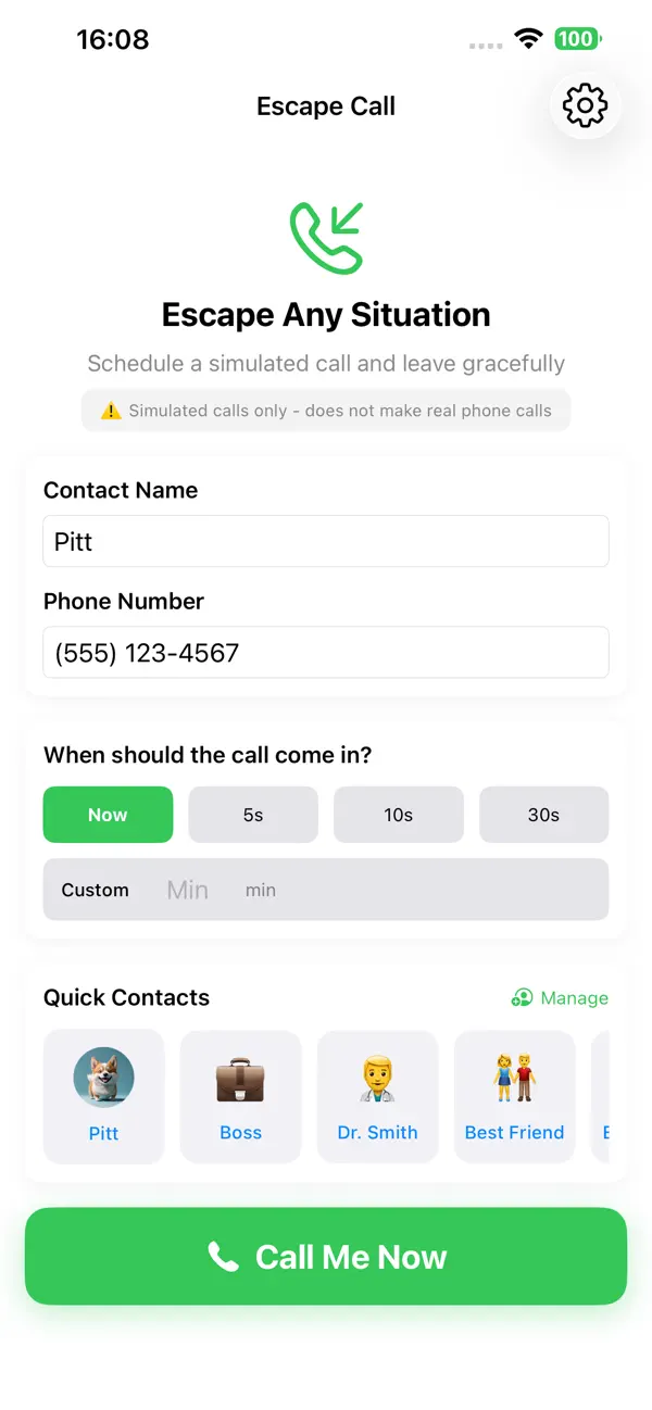 Screenshot #1 pour Escape Call : Call Simulator