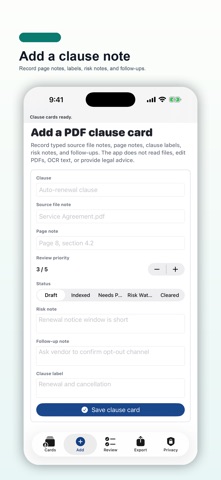 PDF Clause Index Cards のスクリーンショット