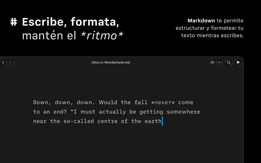Captura de pantalla de IA Writer en iPhone 8
