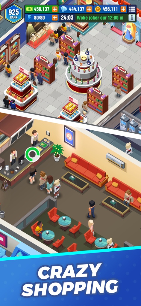 Idle Airport Empire Tycoon - Investigate the vibrant retail shops offering various products and the inviting lounge area, enhancing the passenger experience.
