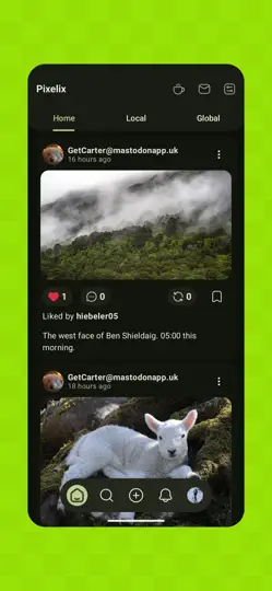 Captura de pantalla de Pixelix - A Pixelfed Client en iPhone 1