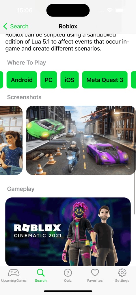 HappyMood - All Games Library - This view offers comprehensive game details, from platform availability to compelling in-game screenshots and engaging gameplay video previews.