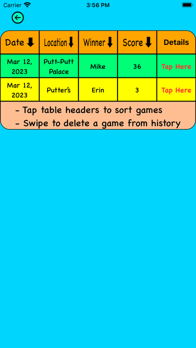 Mini-Golf Score Card Screenshot