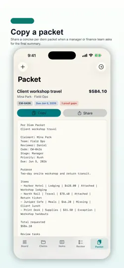 Captura de pantalla de Per Diem Packet Studio en iPhone 5