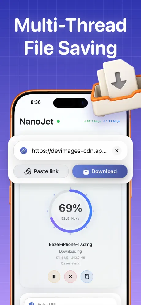NanoJet: Save & Organize Files 下载管理器应用截图