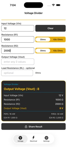 Voltage Divider Calculator iPhone screenshot