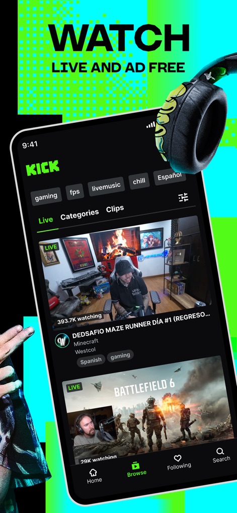 KICK - Live Streaming - Conteúdo Sem Interrupções