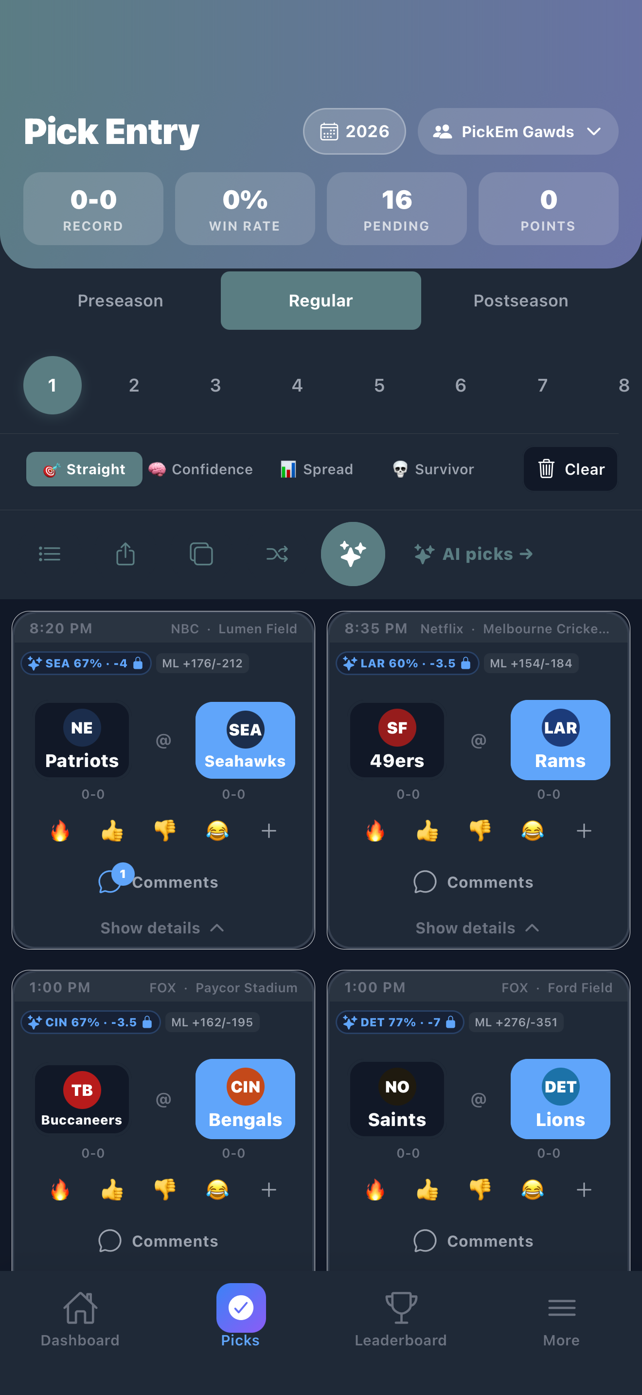 DaqsPickEm screenshot 2