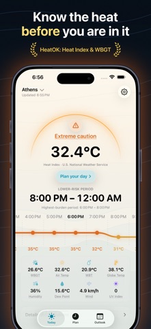 HeatOK: Heat Index & WBGT iPhone screenshot 1