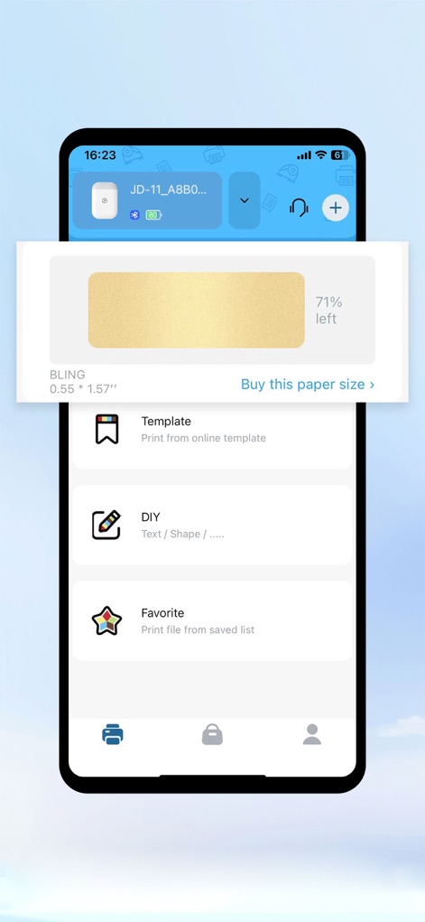Jadens Printer - Les utilisateurs peuvent visualiser la taille des étiquettes et accéder à des options de personnalisation via le mode DIY, assurant une impression adaptée à chaque besoin.