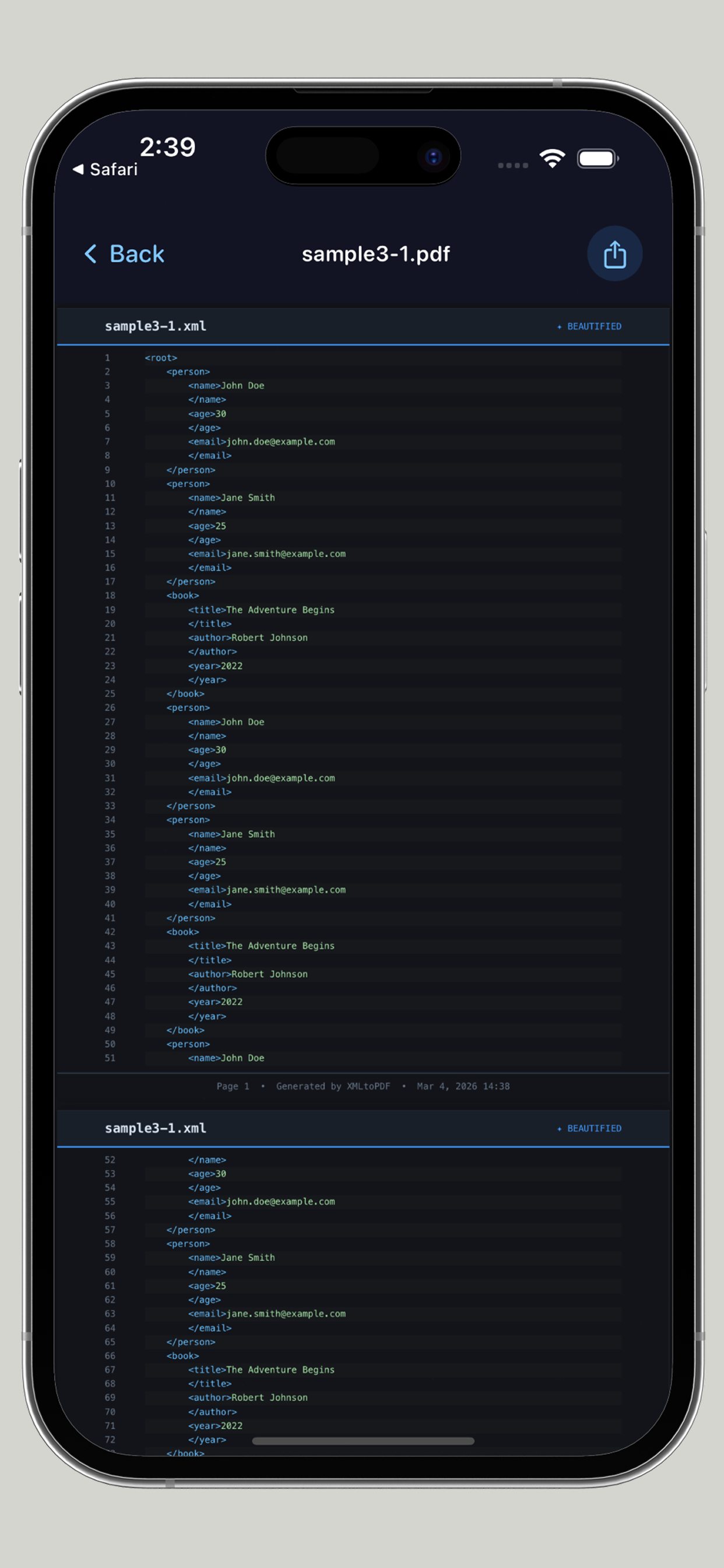 XML to PDF: Code Printer