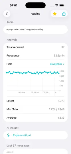 Screenshot von Pulse MQTT auf dem iPhone 5