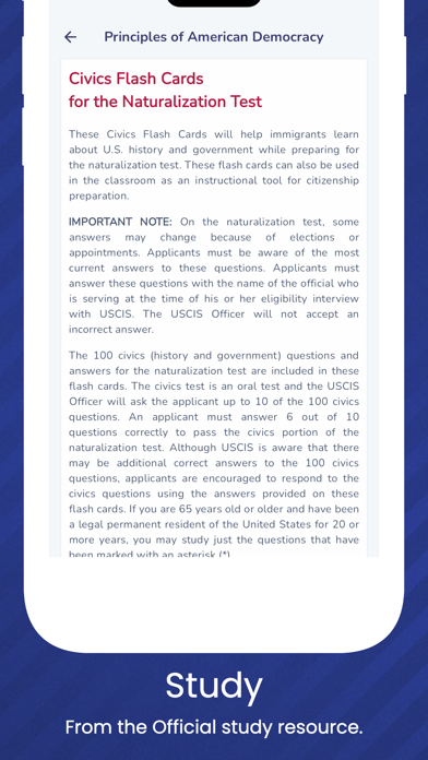 Civics Naturalization Test Screenshot