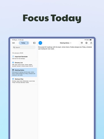 Today Notes iPad screenshot
