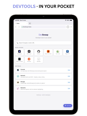 DevSnoop - Developer Browser iPad screenshot 1