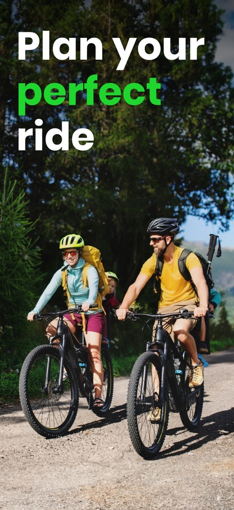Cyclers: Bike Route Planner - Esta imagen introduce la aplicación como el planificador de rutas definitivo, destacando la planificación personalizada de viajes y la oportunidad de disfrutar del entorno natural.
