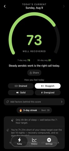 Current: Recovery Score iPhone screenshot