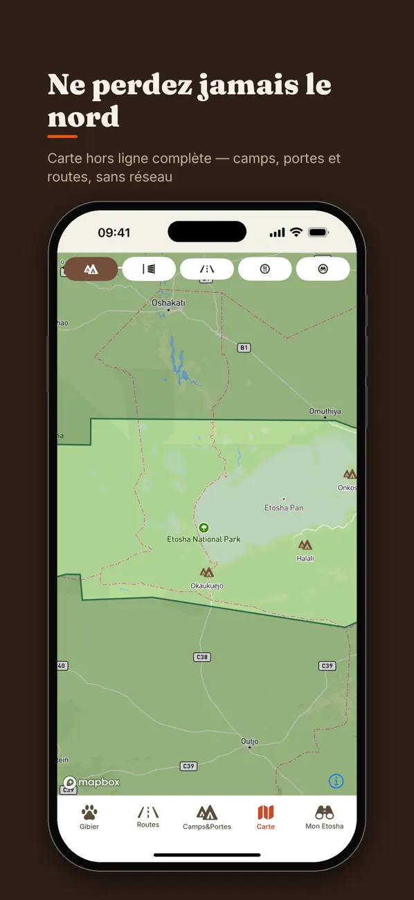 Screenshot #1 pour Etosha Safari: Carte & Guide