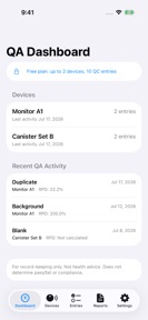 Radon QA Ledger screenshot