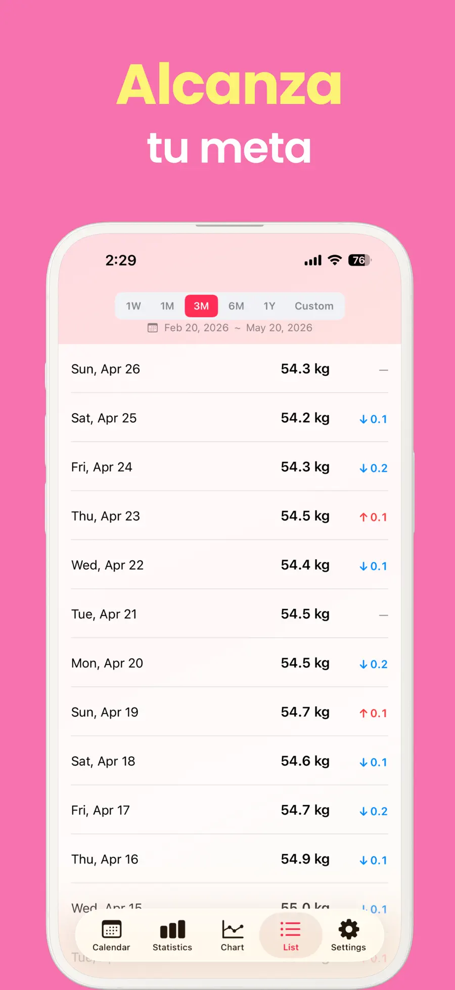 Captura del App Store de Control de Peso & Adelgazar con un calendario de peso diario y progreso hacia el objetivo (5/6)