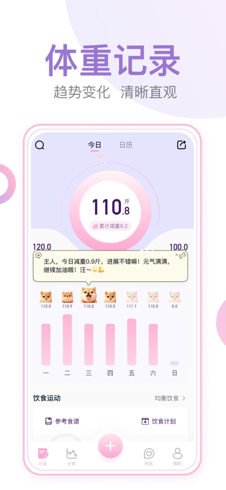 体重小本-超好用的减肥打卡饮食记录瘦身轻断食计划管理软件社区 screenshot 2