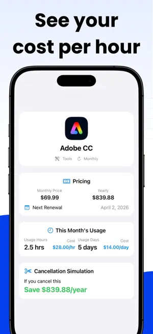 Subscription Tracker:Cost/Hour screenshot 2