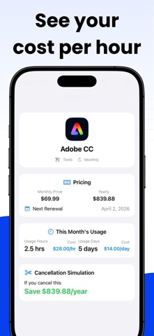Subscription Tracker:Cost/Hour Screenshot 2 of 5