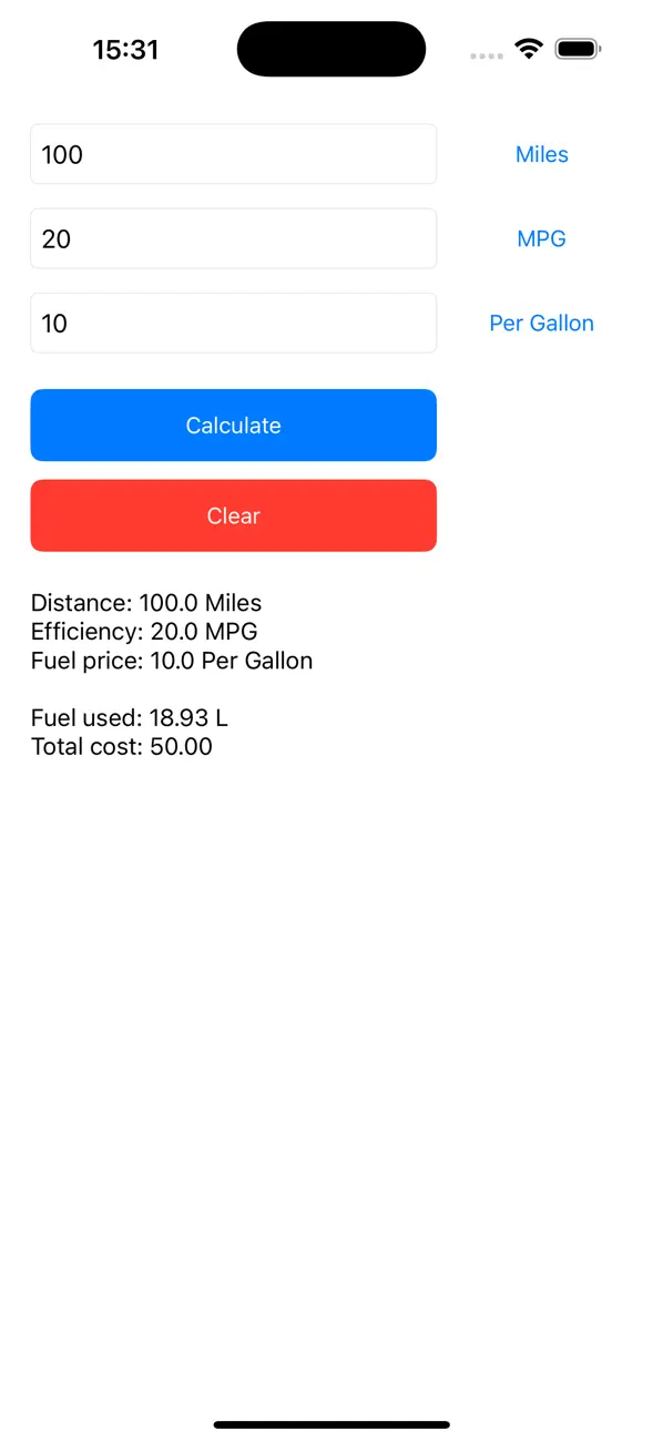 Screenshot #1 pour Basic Fuel Cost Calculator
