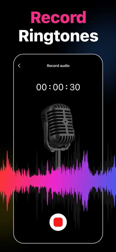 Ringtone Maker Garage - This tool provides instant audio recording capabilities, featuring a prominent microphone visual and a real-time waveform display for user feedback.