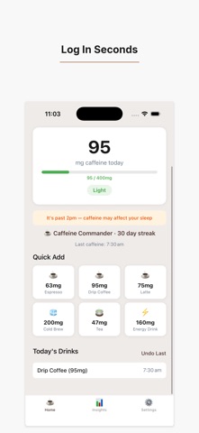 Caffeine Tracker - Intake Log screenshot