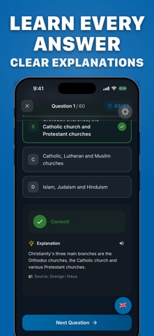 Swedish Citizenship Quiz 2026 iPhone screenshot