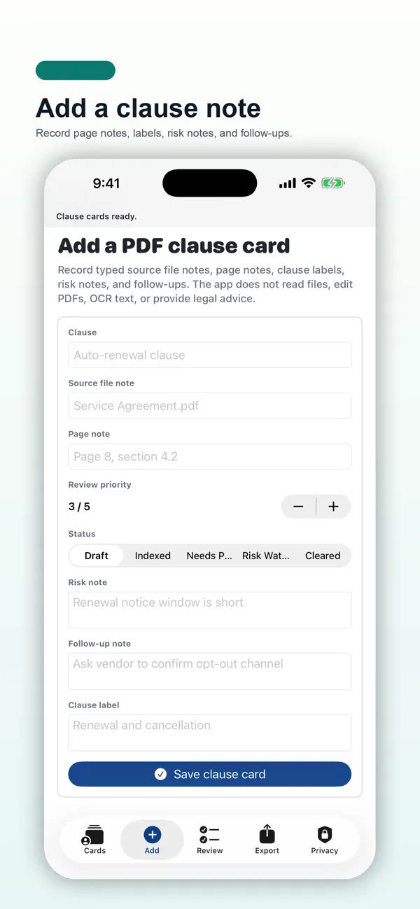 Screenshot #2 pour PDF Clause Index Cards