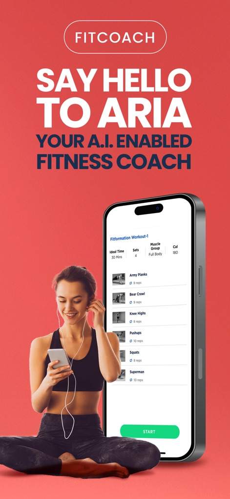 FITPASS - Fitness & Wellness - "FITCOACH" introduce ARIA, l'allenatore AI che fornisce piani di allenamento strutturati, come si vede nell'elenco di "esercizi specifici" e nel "conteggio di ripetizioni e set", garantendo un supporto costante agli utenti.